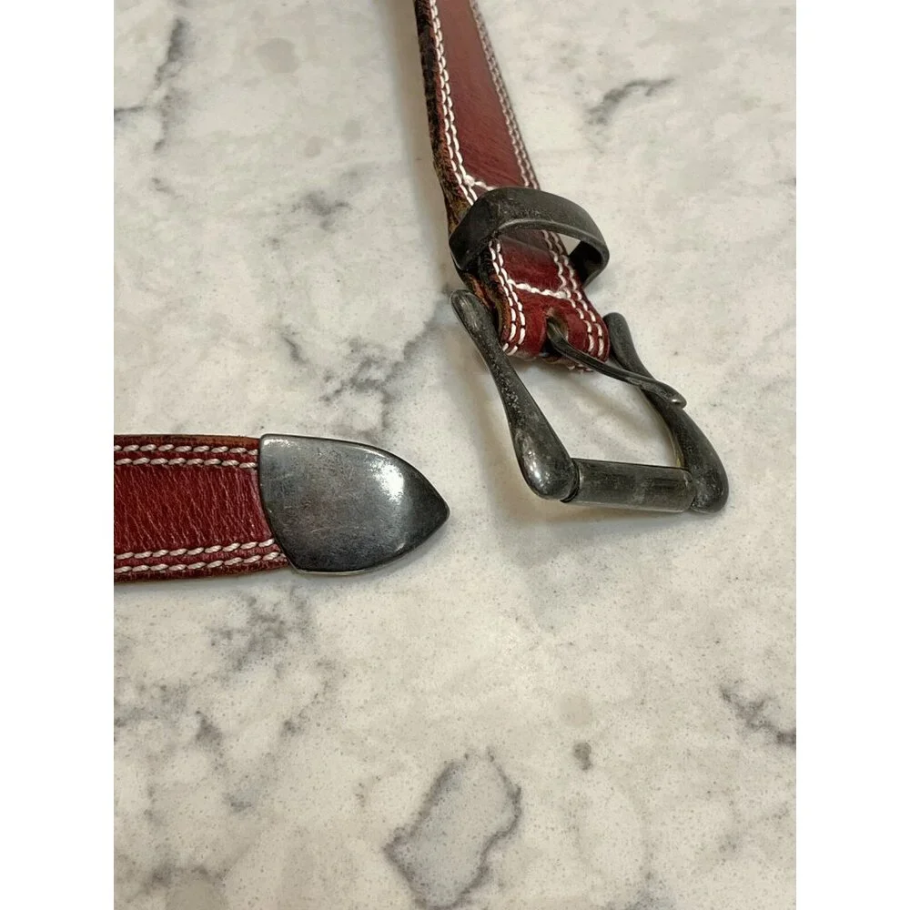 Leonardo Red Italian Leather Belt‎ Western 75/90, 1